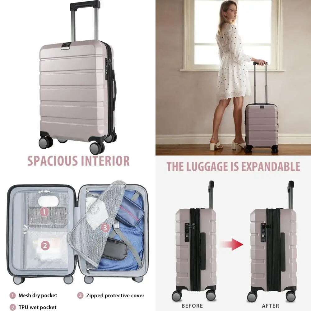 

Расширяемая ручная кладь с твердыми колесами и встроенным замком TSA, прочный чемодан на колесиках, USB-порт для путешествий