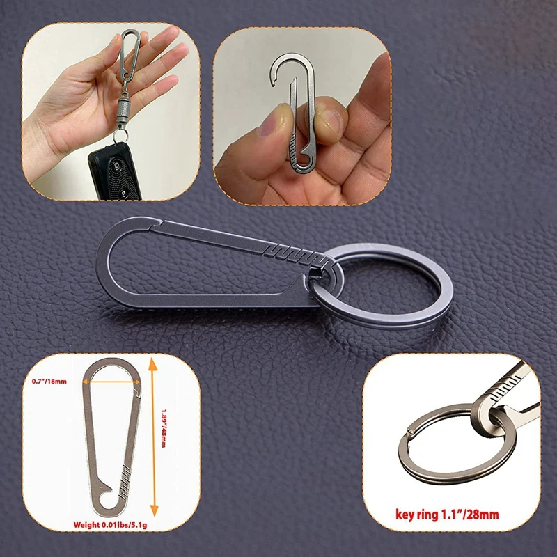 Imagem -04 - Liberação Rápida Keychain Conjunto com Carabiner Titanium e Chaveiros-advanced Titanium Clipe Giratório de Rotação de 360 Graus