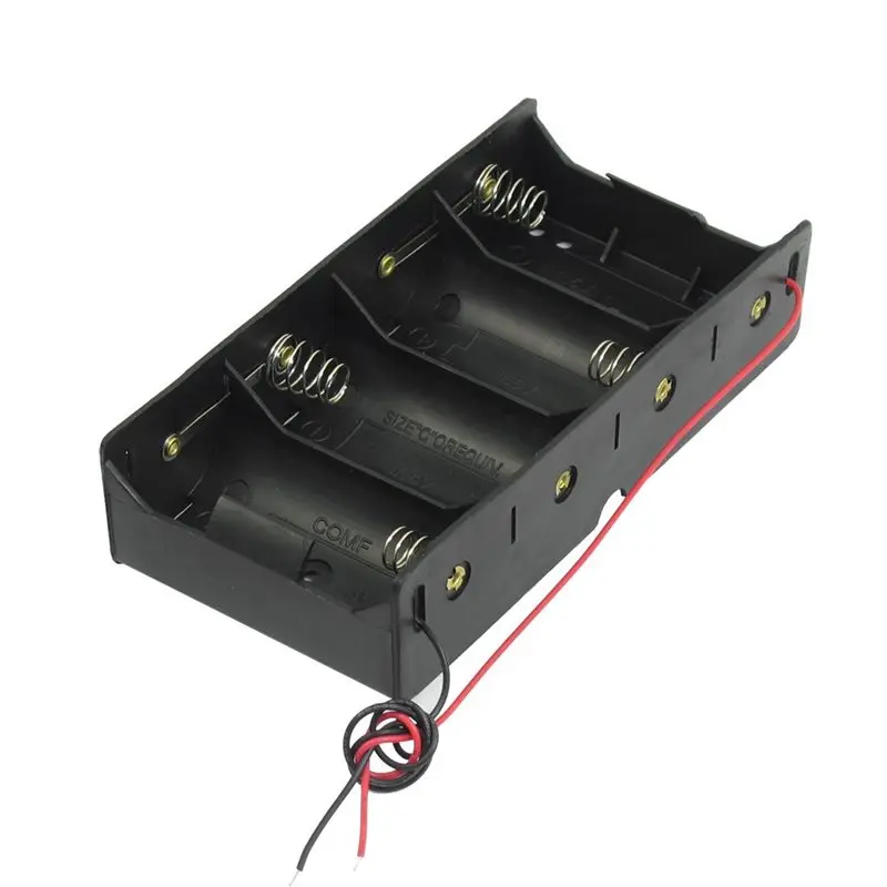 ABGI-5X Black 4 X 1.5V D Battery Holder Storage Case Box W Wire Leads