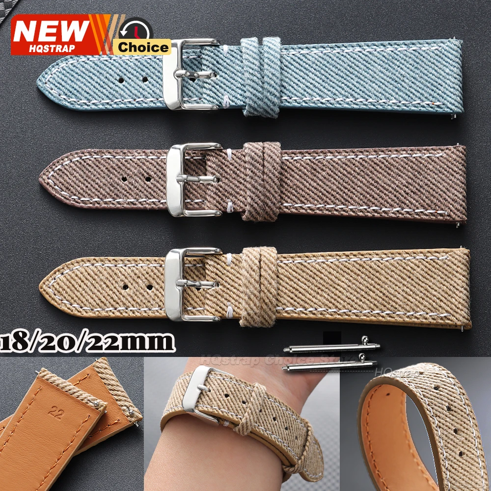 Nylon Denim Fabric Watch Strap 18mm 20mm 22mm Women Men Wristband for Samsung Smartwatch Leather Canvas Band for Omega Bracelet