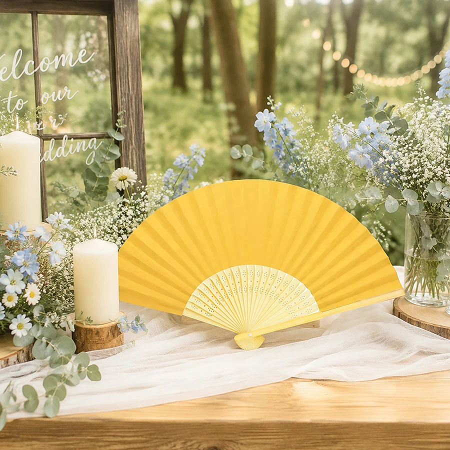 1/5/10Set Gold Folding Hand Fan Gift Kit Elegant Handheld Fan with Bag Card for Wedding Birthday Party Gift Holiday Souvenir ZYF
