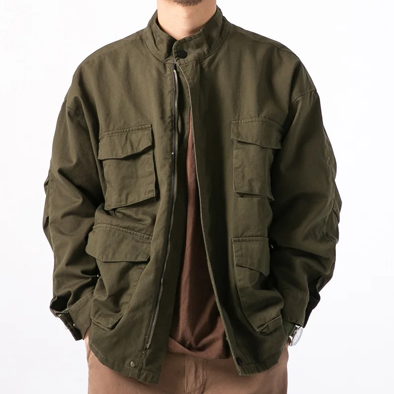 

Men's Multi-Pocket American Pilot Jacket Vintage Loose Oversized Baseball Coat Spring Autumn Cargo Jackets Top Male