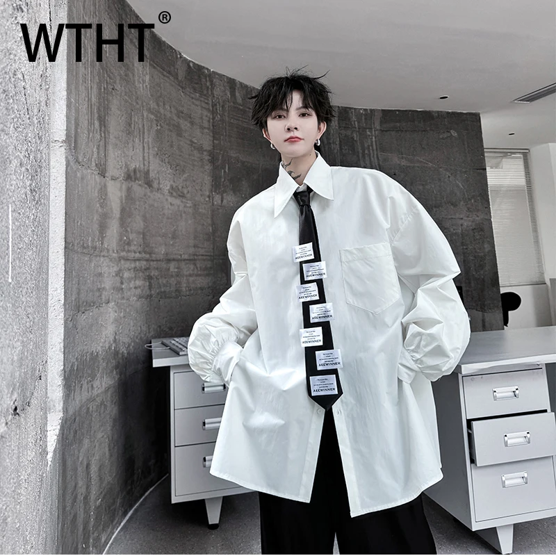

WTHT Fashion Men’s Spliced Lie Contrast Color Design Casual Shirts Trendy 2025 Autumn Long Sleeves Lapel Tops Male 2A1459