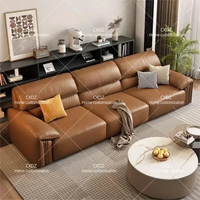 Italian Minimalist Leather Sofa Living Room First Layer Cowhide Small Apartment Retro Straight Row Sofa Combination