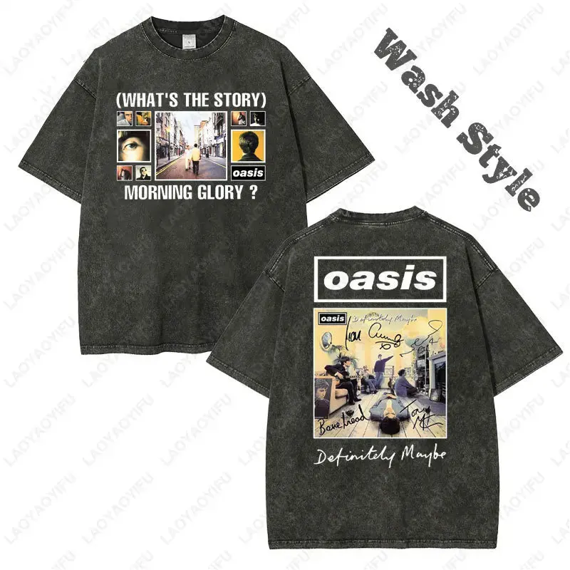 

Oasis Tour 2025 Shirt Vintage Casual Washed Cotton T-Shirt Men's and Woman's High Quality 250g Thick Fabric Short-sleeve Tees