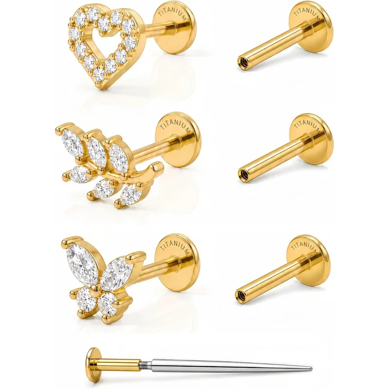 EVISPOL G23 Titanium Flat Back Stud Earrings Internally Threaded Screw-On Hypoallergenic Body Piercing Jewelry for Everyday Wear