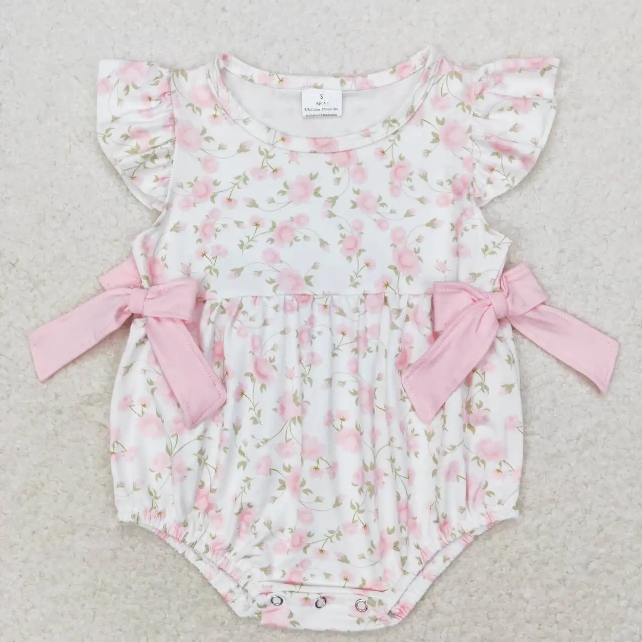 Infant girls pink floral Rompers Clothing Newborn boutique wholesale baby kids cute bubbles Sleeveless summer onesie hot sale