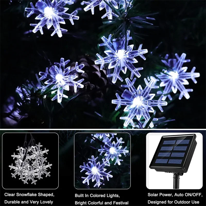 Solar Snowflake LED String Lights Christmas Outdoor Solar Lamp Garden Tree Wedding Party House Eave Street Holiday Decoration