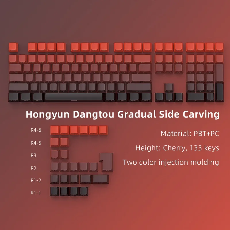 

Spot cross-border wholesale Hongyun Toutou gradient side engraved luminous 133 keycaps PBT two-color original factory height