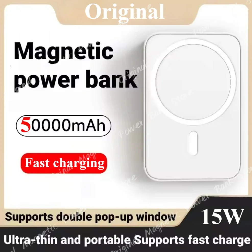 

New Brand 50000mAh Wireless Power Bank Ultra-Thin Magnetic Portable Charger 15W PD Fast Charging Compatible with iPhone Samsung