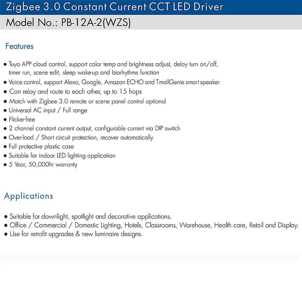 12W Zigbee Dual color WWCW CCT LED Controller dimmerabile Driver 12V 24V 48V (150-450mA) APP controllo vocale per Alexa Google Home