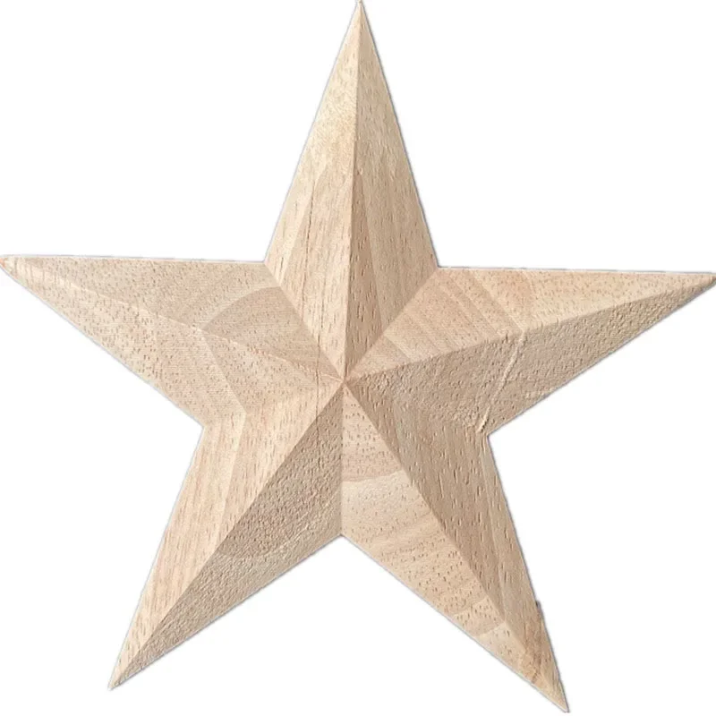 2PCS 16cm Five-pointed Star Wood Carving Appliques Vintage Decor Cabinet Door Decals Flowers Carved Wooden Carved Onlay Applique