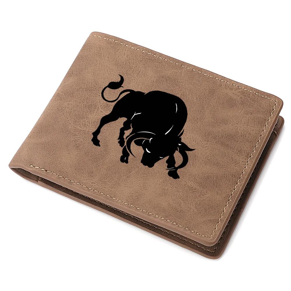 محفظة قصيرة للرجال مع نمط الثور وسحاب وجيب للعملات المعدنية وحامل بطاقات متعدد الفتحات هدية مثالية للطلاب الشباب