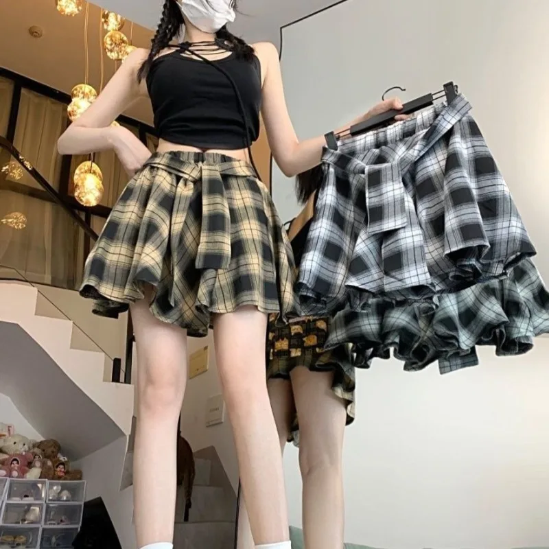 

Юбки женские нерегулярные винтажные клетчатые Y2k High Street модные летние Ins повседневные эстетические мини Mujer Faldas ампир корейский колледж
