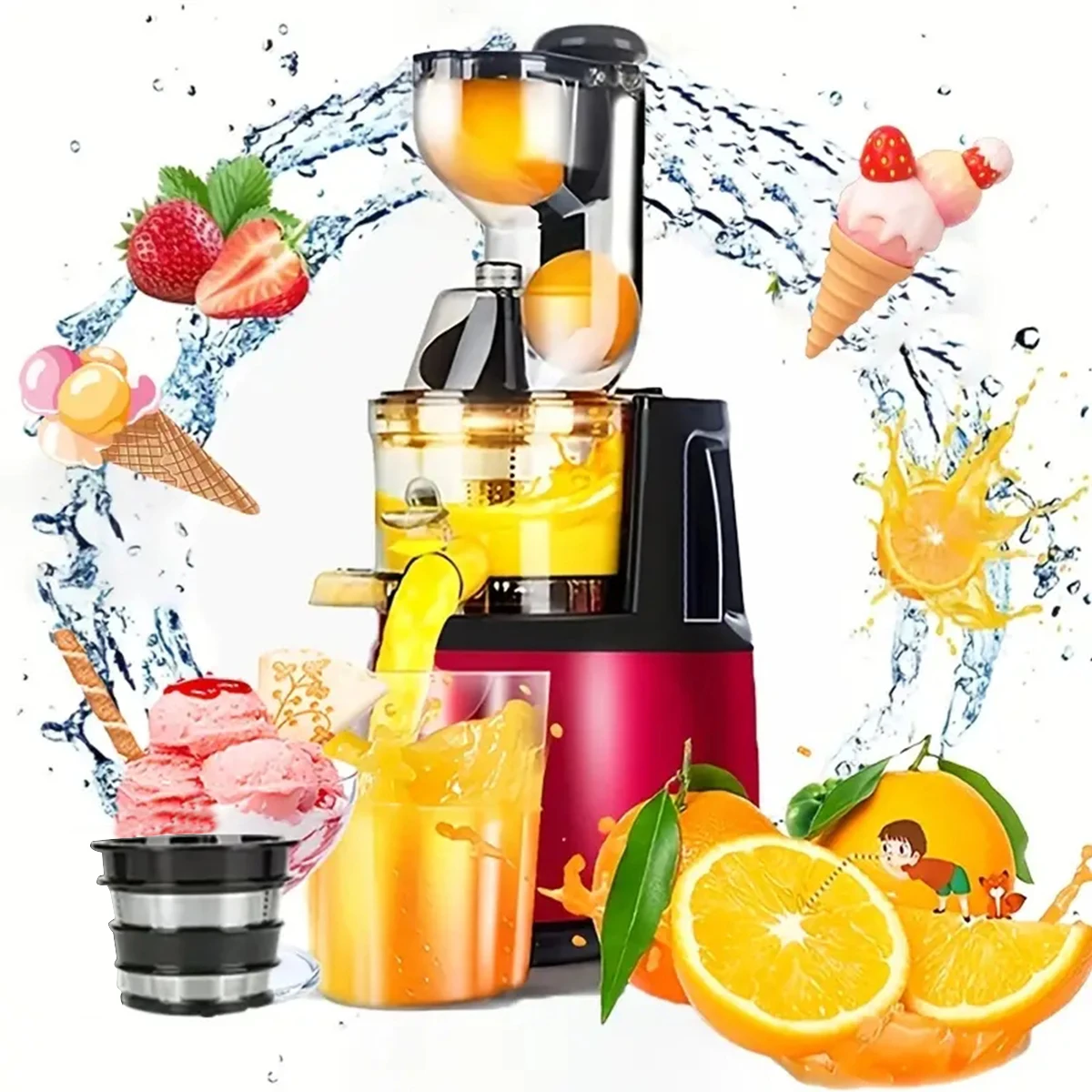 Cold Press Juicer Machines, Big Mouth Opening Whole Slow Masticating Juicer, Easy-Clean Juice Extractor Maker For Full-Bodied Fr