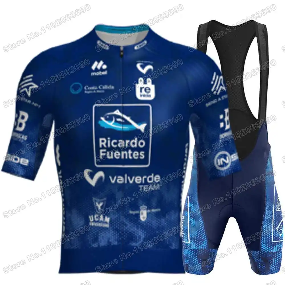 Комплект одежды для велоспорта Valverde Team - Ricardo Fuentes, 2023, летняя одежда для велоспорта, мужские комплекты, комплект рубашки для дорожного велосипеда, велосипедные шорты с нагрудником