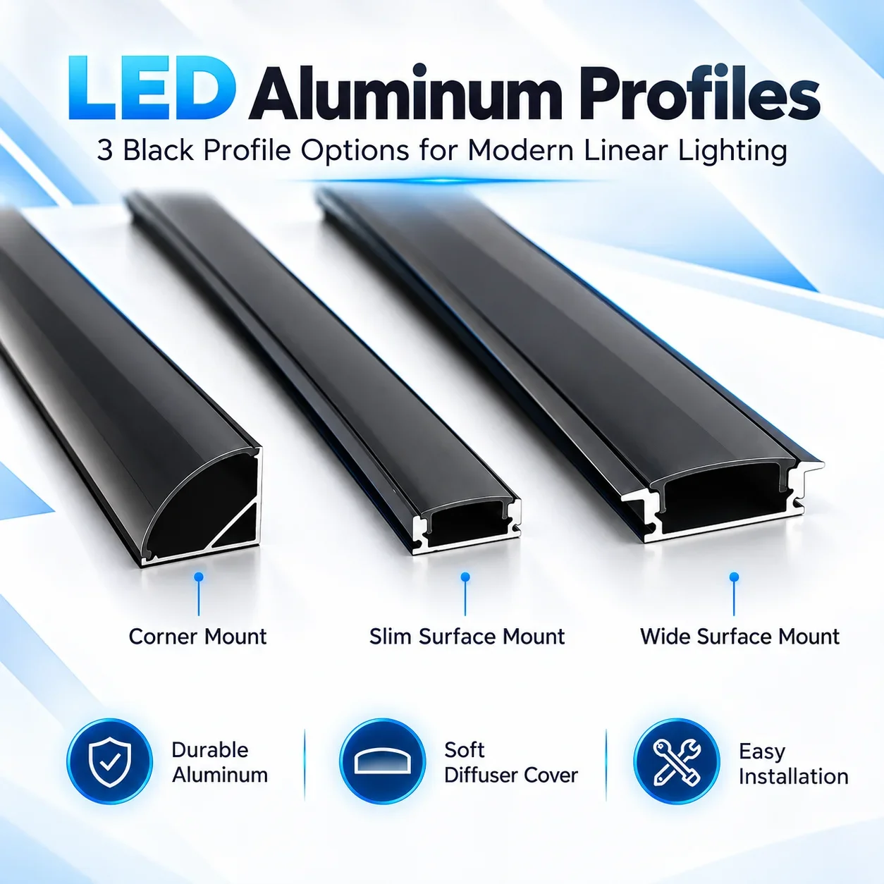 LED Aluminum profile 0.5m W/U/V shape Corner for 5050 2835 LED Strip Bar Lamp channel Holder Black Cover