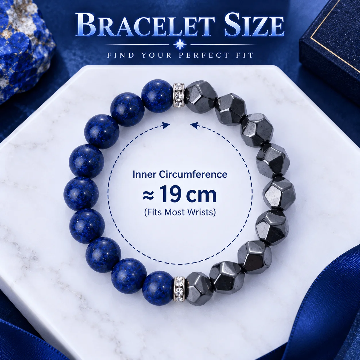 1pc Natural Lapis Lazuli Color Blocked Bead Bracelet, Unisex Fashionable and Simple Style Elastic Bracelet Jewelry