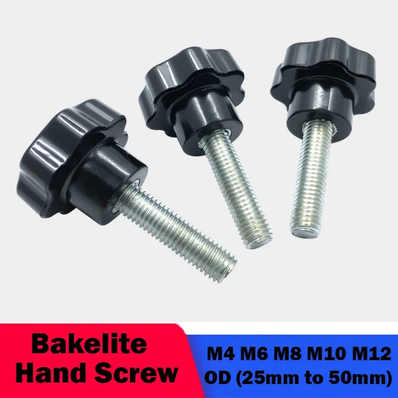 1-2Pcs M4 M6 M8 M10 M12  Seven-Star Plum Bakelite Hand Tighten Thumb Screw Knob Tightening Screw Bolts 25mm To 50mm