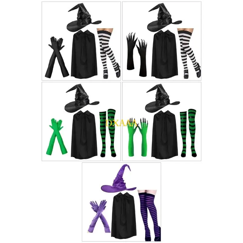 

DXAA WITCH CLOAK HAT COSTUME GLOVES Носки Set Set Halloween Rel Play Cosplay