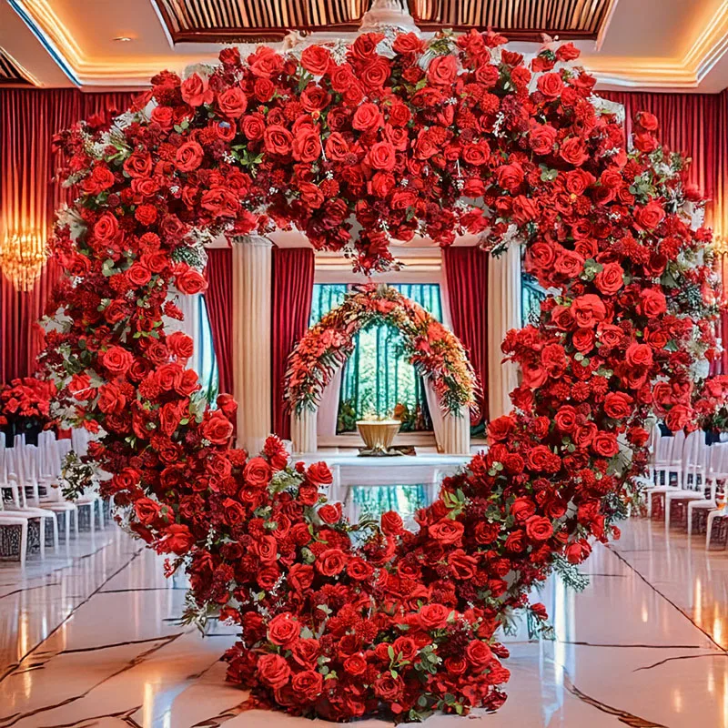 2M Red Artificial Hydrangea  Rose Heart  Shaped Stand Floral  A Captivating Addition To Wedding Stage Backdrops