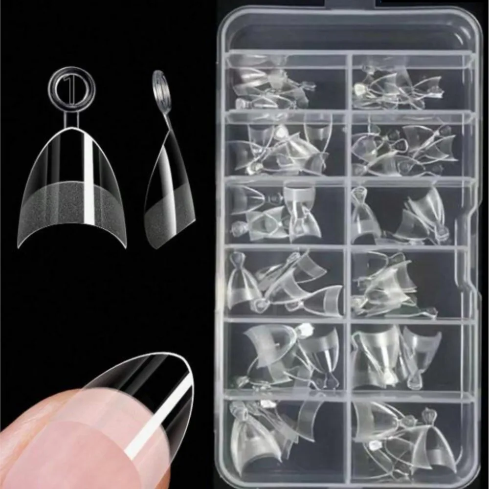 120/240pcs Half Matte Transparent Short Almond Fake Nails Full Cover Sculpted Soft Gel Nail Tips Press on Capsule False Nails