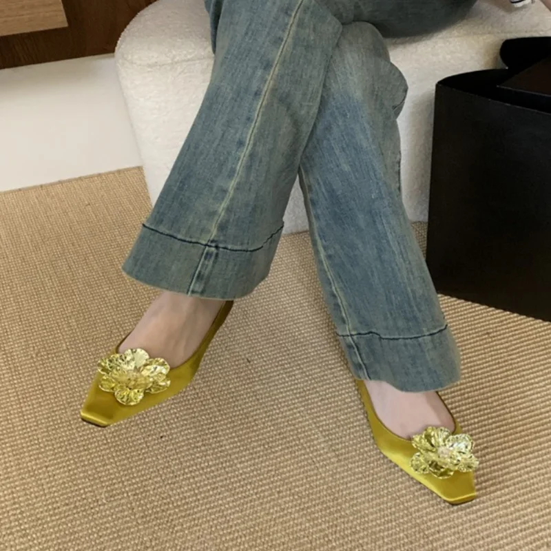 

Transparent Crystal Flower Single Shoes Square Toe Flat Shoes Soft Soled Shallow Mouth Single Shoe Advanced Banquet Style Shoes'