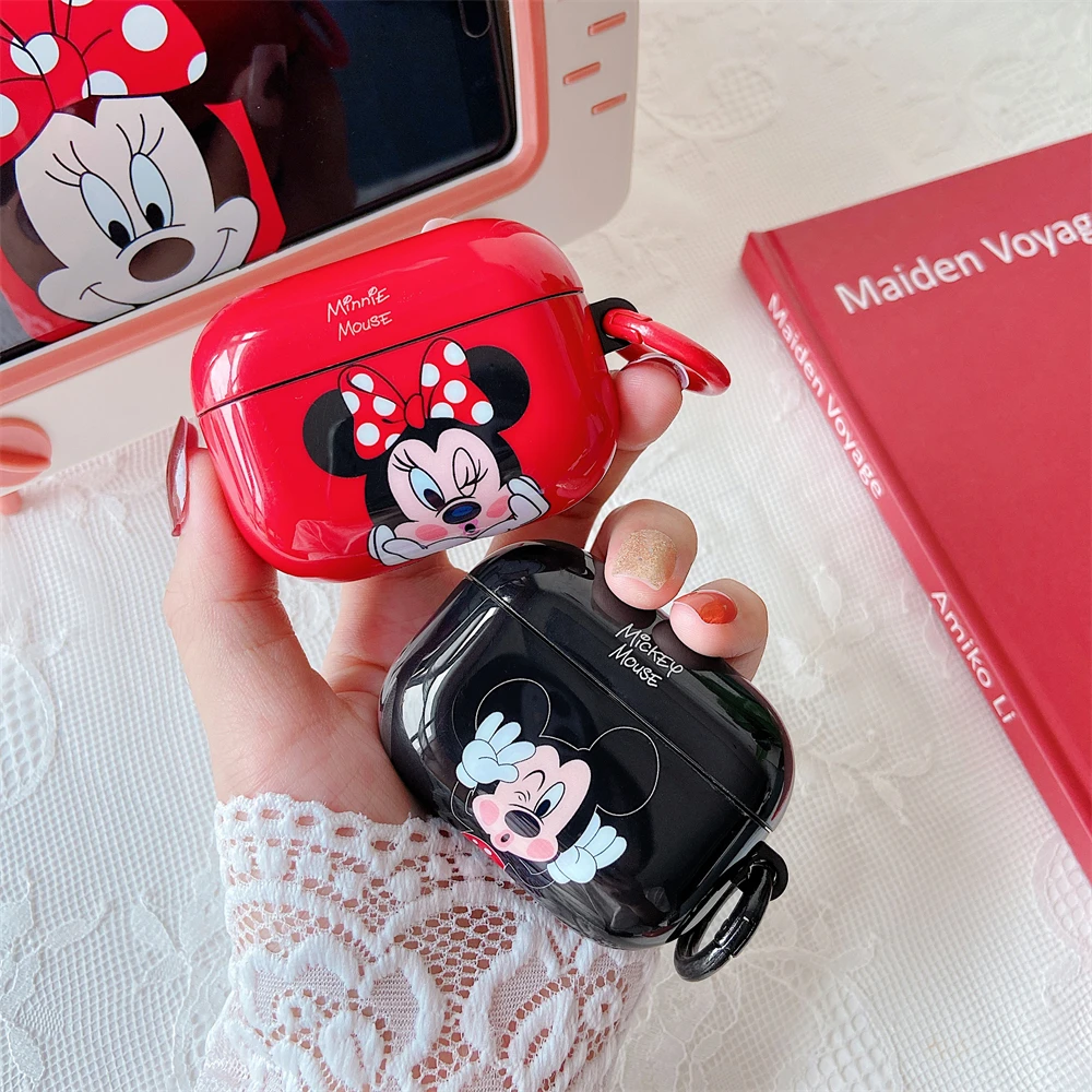 Earphone Case For Airpods 1 2 3 4 Generation for Apple Airpods Pro Pro2 Wireless Accessory Mickey Minnie Mouse Cover with Hook