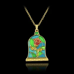 Gold Color Bell Rose Pendant Necklace Romantic Woman Flower Long Chain Beauty And Beast Necklace