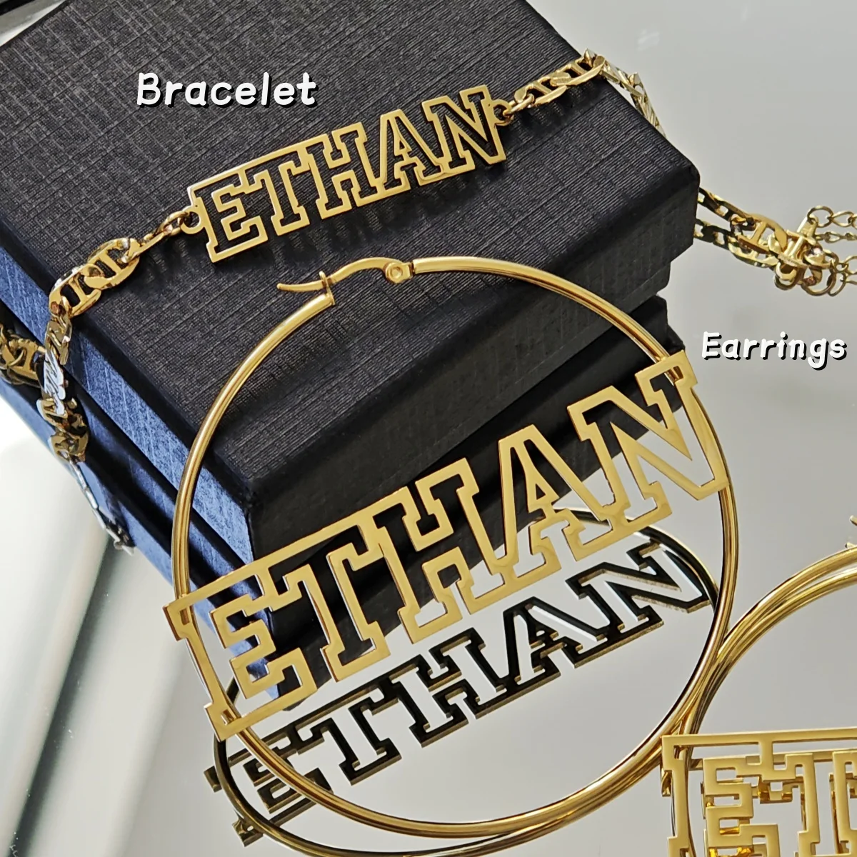 

Customized Stainless Steel Jewelry Personalized Name Set Fashion Earrings Bracelet Customized Birthday Set Christmas Gift