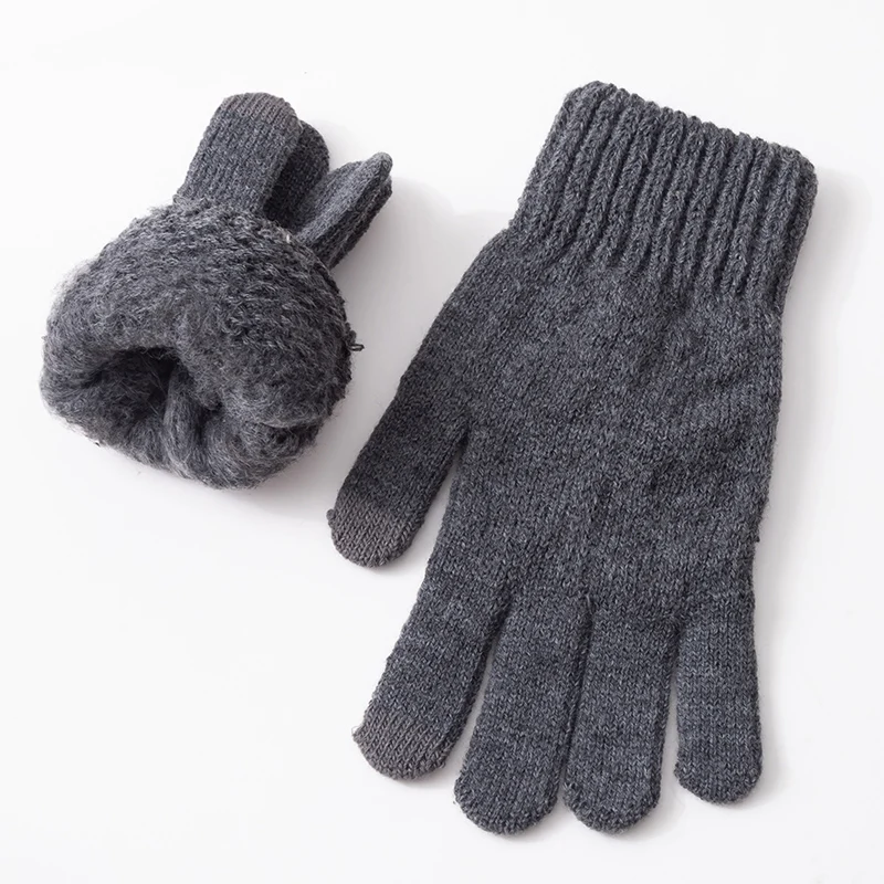 Winter Men Knitted Gloves Thicken Keep Warm Solid Grey Black High Quality Business Driving Cycling Full Finger Male Gloves