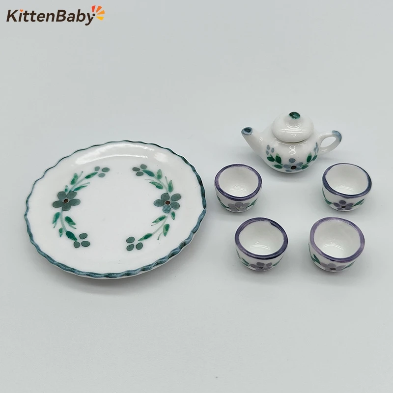 1Set Dollhouse Mini Porcelain Ceramic Tea Cup Children's Tea Set Toys Dollhouse Accessories Miniature Scene Decoration Ornaments