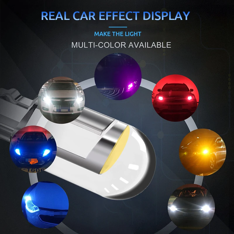 10 Pcs Car LED T10 W5W Canbus Glass COB 6000k Reading Dome Lamp Marker Wedge License PlateLight Bulb 168 194 192 DC 12V White image 5