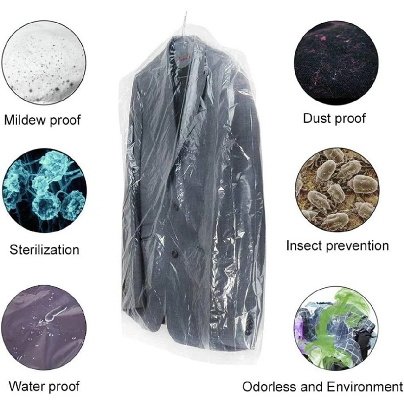 10pcs Clear Plastic Garment Covers Dust-proof Plastic Clothes Hanging Protector Bags Waterproof Dry Cleaning Bags