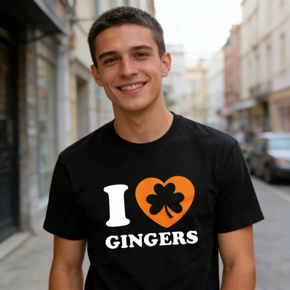 I Love Gingers Shamrock Heart Unisex T-Shirt Casual Funny Graphic Tee St Patrick's Day Gift Clothing Men Women Cotton Tops