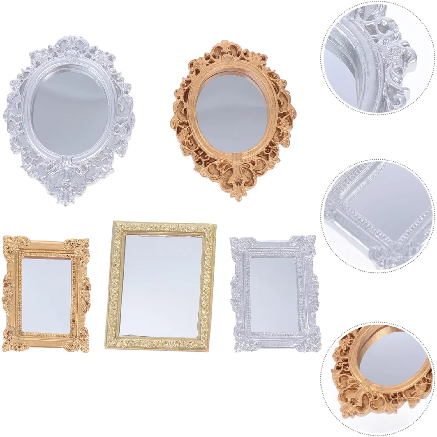 5Pcs Mini Decorative Mirror Small Wall Mirror Adornment Mini House Accessories Vintage Mirrors Miniature Handmade Mirrors, 2. 83