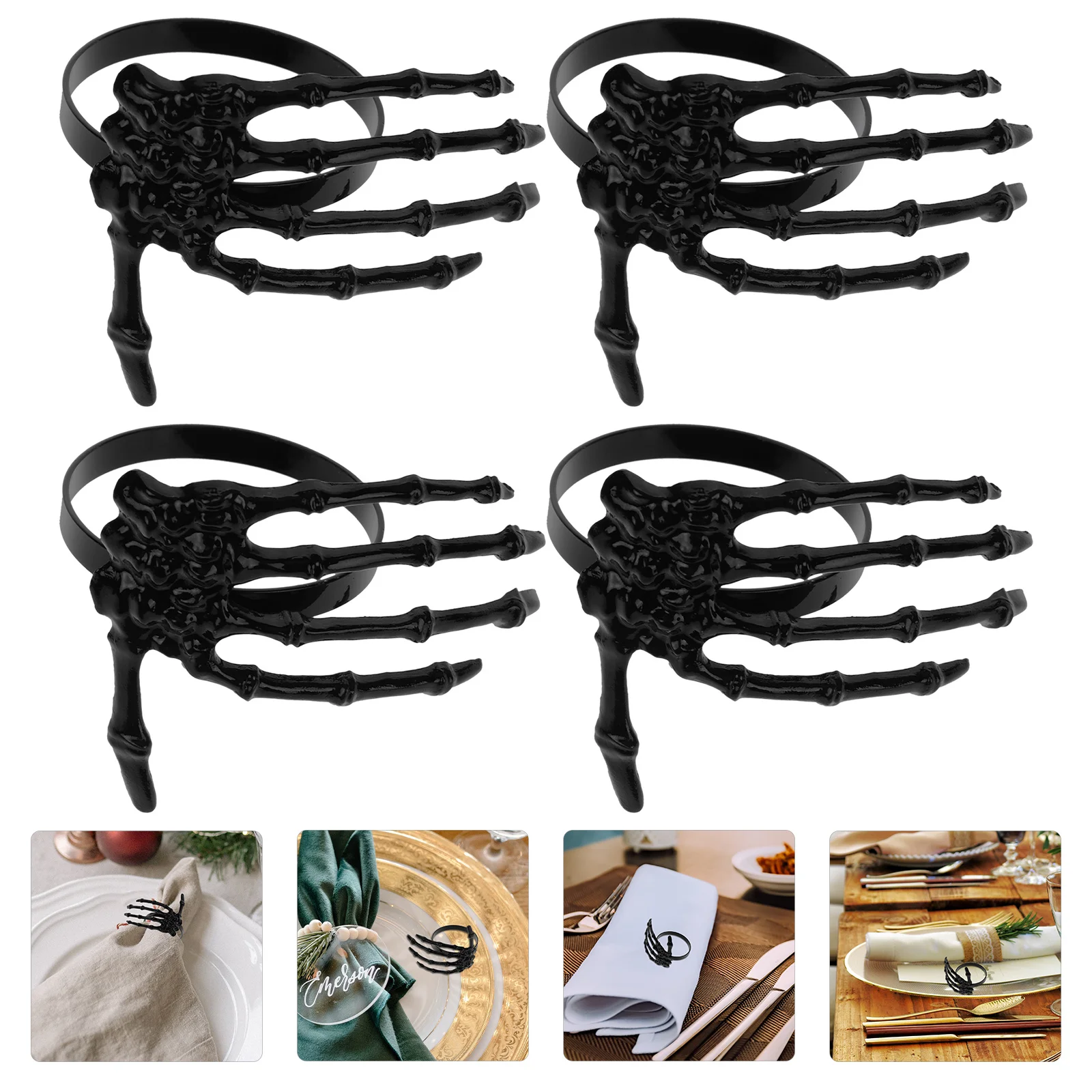 

4Pcs Halloween Ghost Hand Napkin Rings Creative Decorative Buckles for Dining Table Party Decoration Halloween Decors