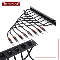 8-Way 1U Cabinet Jumper Rack,3Pin XLR Male Panel Mount Socket to 6.35mm 1/4 Inch TRS Jack Pass Through Audio Extension Cable