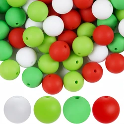 40/80Pcs 12/15mm Christmas Silicone Beads Focus Beads Rubber Round Loose Beads DIY Beaded Keychain Beaded Pen Necklace Bracelet Jewelry Making Supplies Holiday Party Decoration Materials