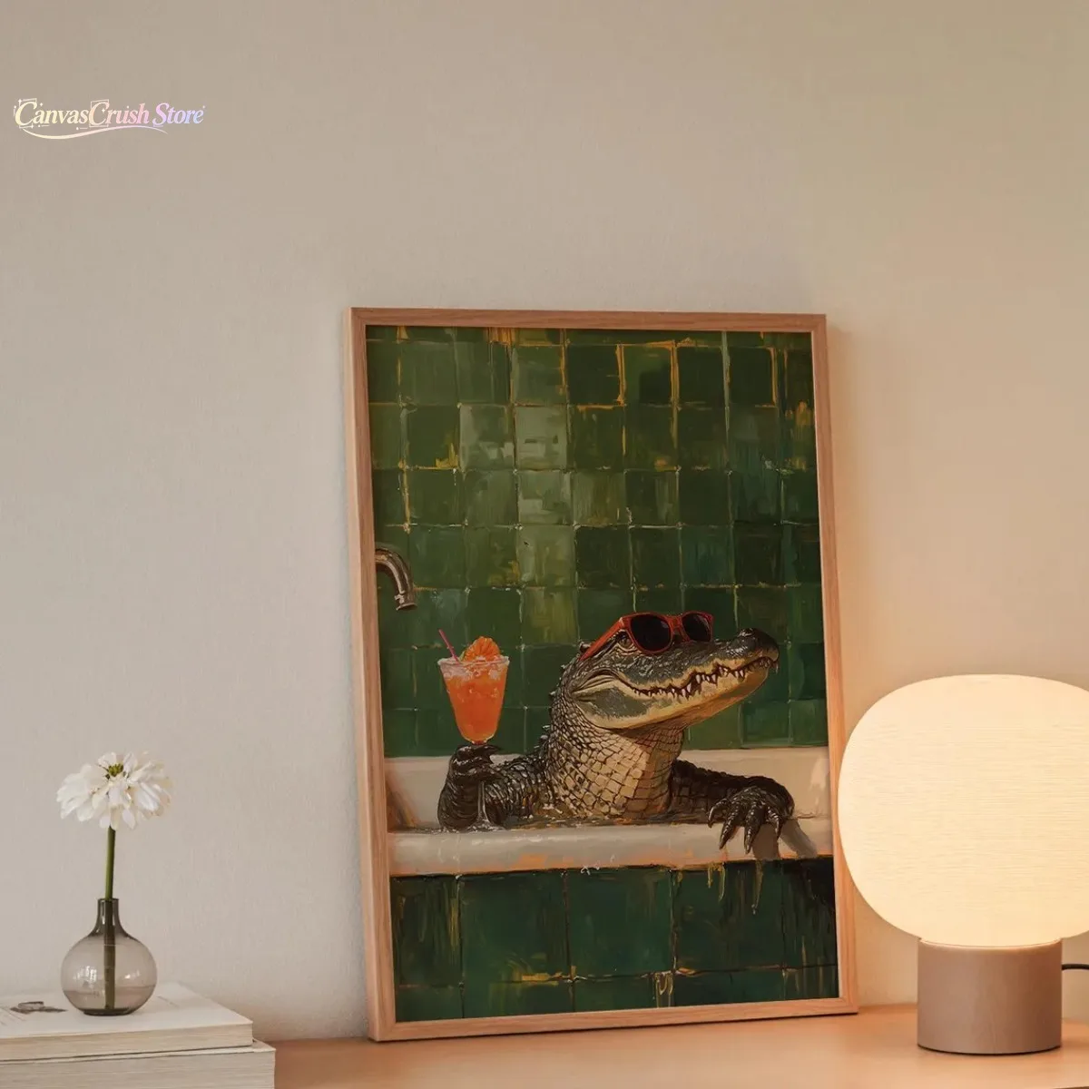 Vintage Crocodile Bathing Canvas Print Poster Modern Funny Chic Animal Art Print Toilet Bathroom Wall Art Home Decor Poster 2026