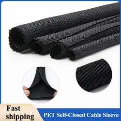 Self-Closed PET Expandable Braided Sleeve Self Closing Flexible Tube Insulated Hose Wire Wrap Cable Self Close Protecter Black