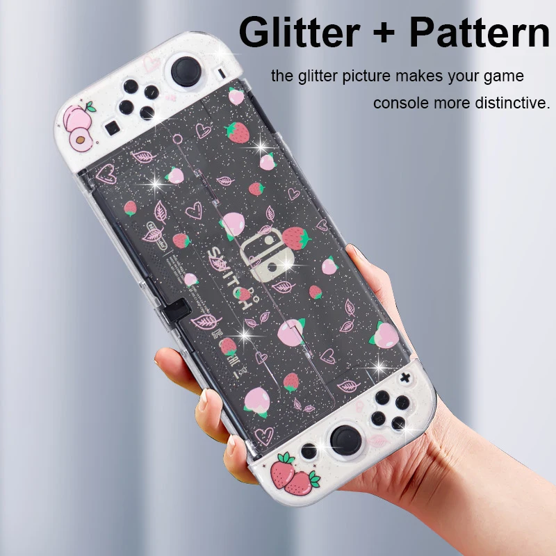 

Transparent Peach Glitter Shell for Nintendo Switch OLED Case Hard Shell Split Joy-con Protective Cover For Switch OLED