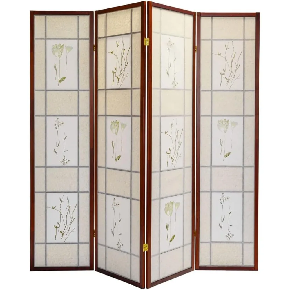 4 Panel Room Divider Privacy Screen Botanical Floral Accented Cherry Color 71 Tall x 70” inches Wide  room devider