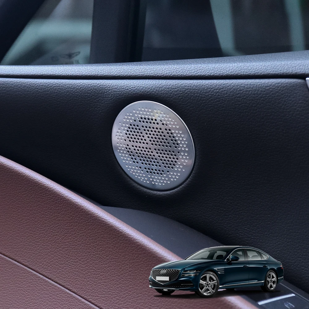 

For Genesis G80 RG3 2021-2024 2PCS Silver Stainless Steel Car Door A-Pillar Audio Speaker Decoration Cover Trim Accessories