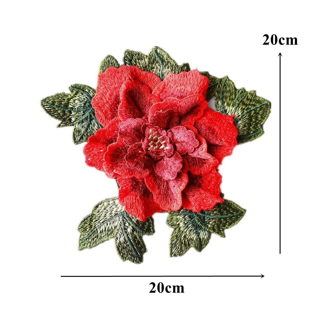 Ricamo 3D foglie di fiori di peonia cucire Patch Badge passamaneria colletto Applique per abito da sposa abiti abiti decorazione fai da te