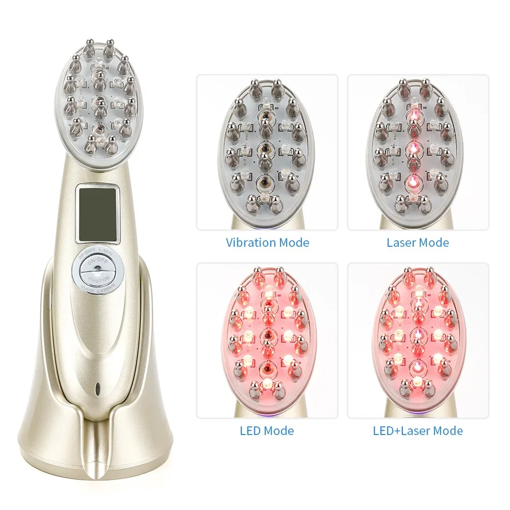 Peine láser para el crecimiento del cabello, masajeador de cabeza, terapia antipérdida de cabello, RF infrarrojo, Nano luz LED, cepillo de vibración EMS, nuevo