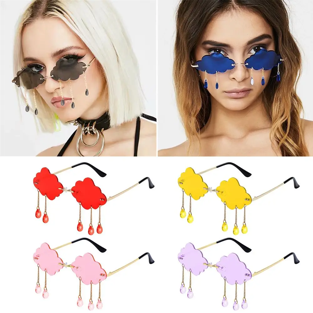 Vintage Shades Funny Cloud Shaped Rimless Sunglasses Clouds Tassel Sunglasses Disco Glasses Steampunk Sunglasses