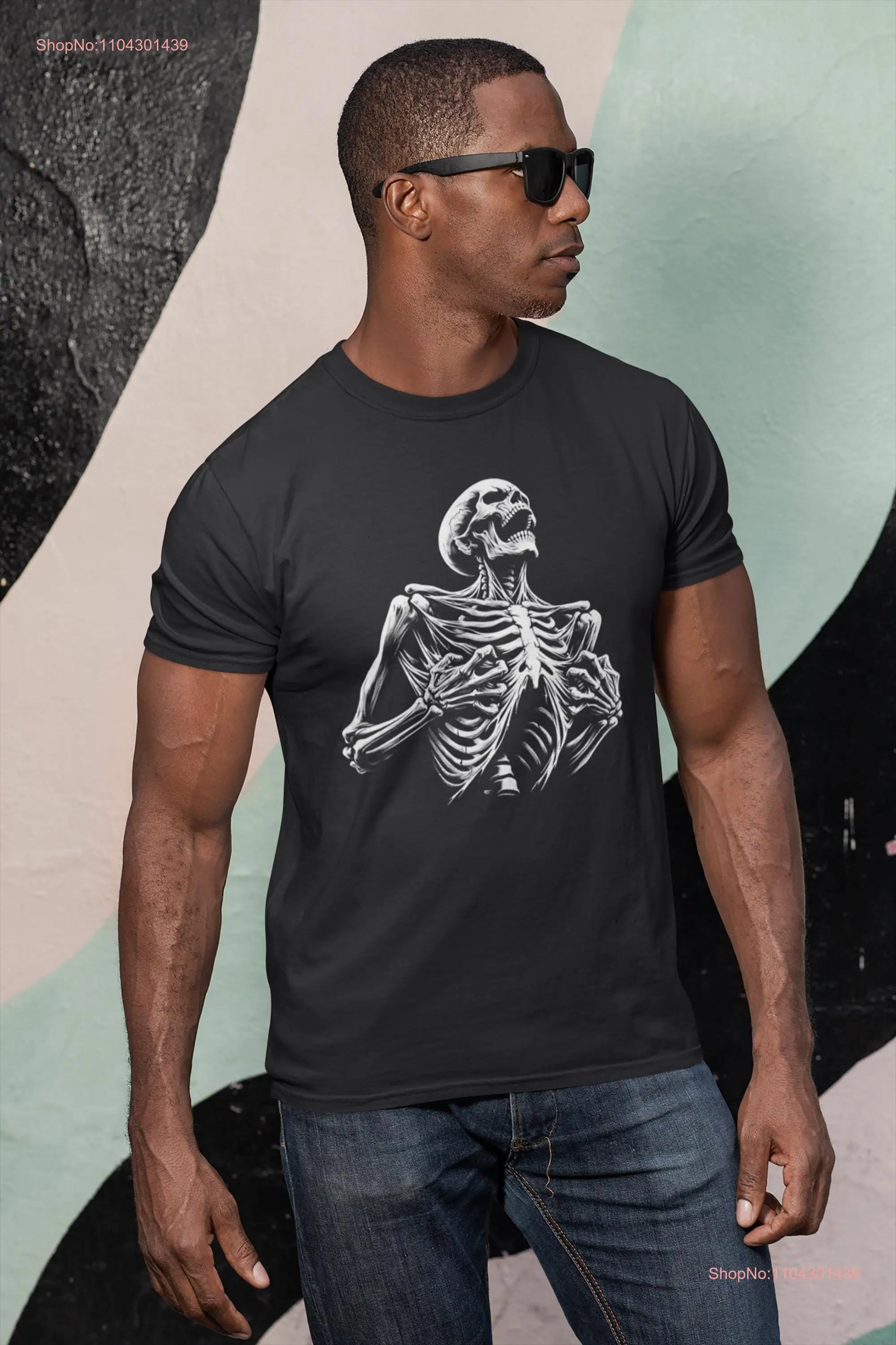 Halloween T Shirt Skeleton Ripping Rib Cage Vintage Edgy Reveal Top Retro Skull  long or short sleeves