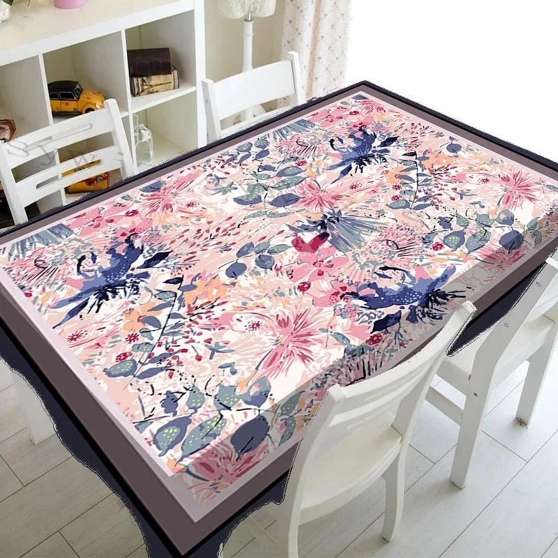 

Linen stain resistant rectangular tablecloth, party dining table decoration retro style floral print tablecloth,