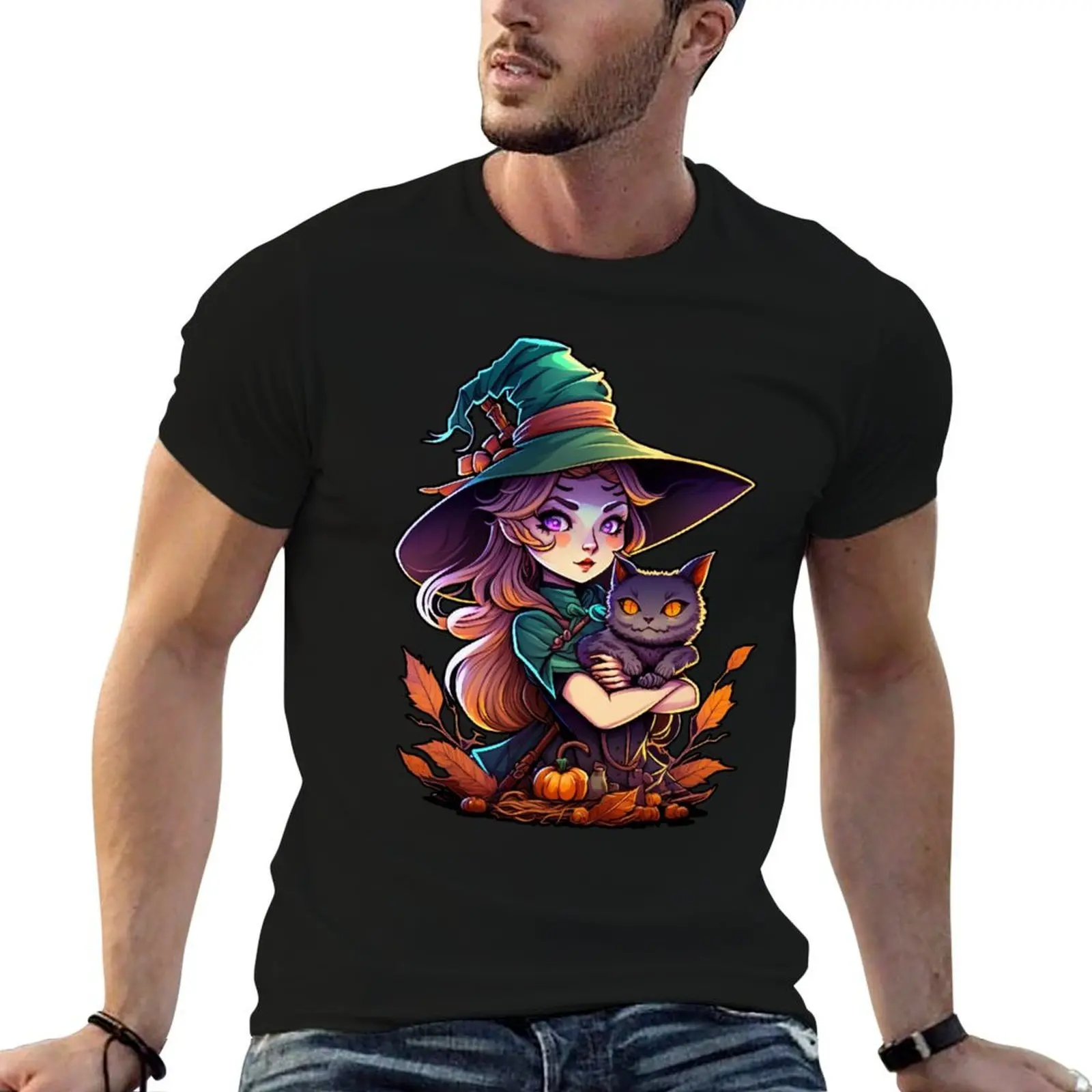 

Witch and her Cat T-Shirt man t shirts for men casual t shirt man luxury t shirts for man cotton funny T-Shirt